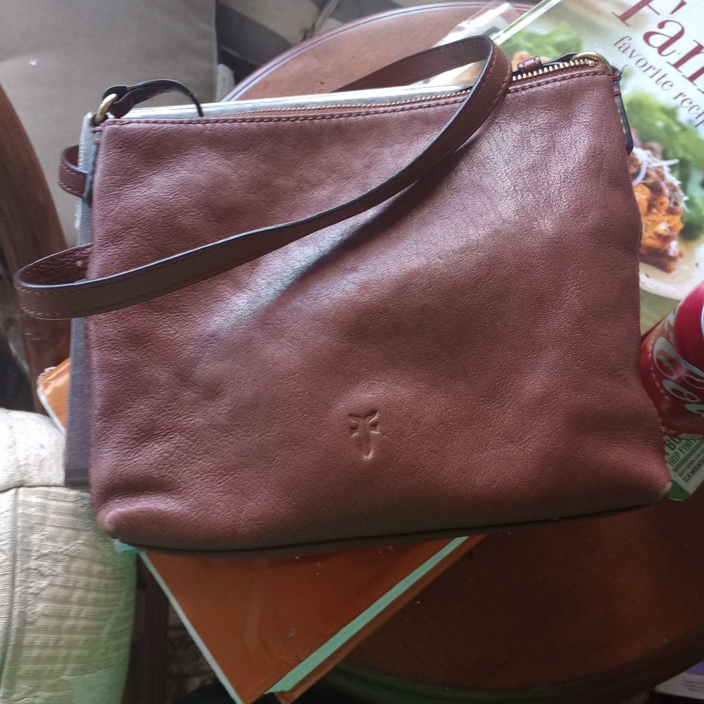 FRYE rusty brown leather adjustable purse